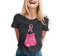 T-shirt décontracté à manches courtes pour femme - Col rond - Pour le mois de sensibilisation au cancer du sein - Design imprimé - Parfait pour un usage quotidien - Style d'été - Convient bien aux
