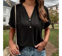 T-shirt décontracté à manches courtes pour femme - Couleur unie - Col rond - Tunique d'été basique - Chemise Henry
