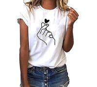 T-shirt décontracté à manches courtes pour femme - Motif cœur - Pour l'été - Pour la course à pied - Style coréen - Tendance - Pour l'été, blanc, L