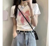 T-shirt décontracté à manches courtes pour femme - Tendance - Avec imprimé - Indispensable pour la garde-robe (L Blanc)