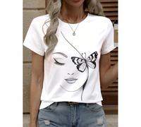 T-shirt décontracté à manches courtes pour femmes avec imprimé papillon et visage, printemps/été L,M,S,XL,XXLAnimal,Portrait,PapillonPolyester