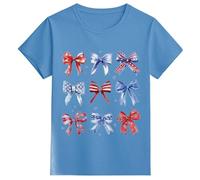 T-shirt décontracté à manches courtes pour fille avec inscription « Indépendance Day », haut confortable pour le quotidien de 1 à 13 ans, bleu, 3-4 ans