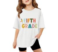 T-Shirt décontracté à Manches Courtes pour Filles, col Rond, imprimé Graphique, Coupe Ample, pour Tous Les Jours, école, activités de Plein air, Printemps, été, Automne Blouses De (White, 9-10 Years)