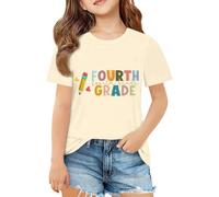 T-Shirt décontracté à Manches Courtes pour Filles, col Rond, imprimé, pour Tous Les Jours, école, activités de Plein air, Confortable, Chemises Boutonnées pour Filles Grande (Beige, 11-12 Years)