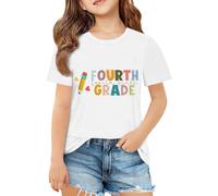 T-shirt décontracté à manches courtes pour filles, col rond, imprimé, pour tous les jours, école, activités de plein air, confortable, Chemises Boutonnées Pour Filles Grande Taille (White, 9-10 Years)
