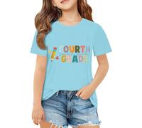 T-Shirt décontracté à Manches Courtes pour Filles, col Rond, imprimé, pour Tous Les Jours, école, activités de Plein air, Confortable, Chemises Boutonnées pour Filles Grande Taille (Blue, 9-10 Years)