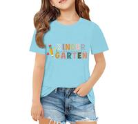 T-shirt décontracté à manches courtes pour filles, col rond, imprimé, pour tous les jours, école, activités de plein air, confortable, extensible, pour Tuniques Manches Courtes Pour (Blue, 9-10 Years)