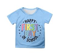 T-Shirt décontracté à Manches Courtes pour Filles, Joli imprimé Dessin animé, col Rond, Confortable et Respirant, idéal pour l'école, au Quotidien, de 3 à Chemisiers Noirs (Sky Blue, 12-13 Years)