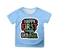 T-shirt décontracté à manches courtes pour filles, joli imprimé dessin animé, col rond, confortable et respirant, idéal pour l'école, au quotidien, de 3 à 13 ans Hauts Thermiques (Sky Blue, 3-4 Years)
