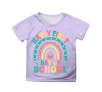 T-Shirt décontracté à Manches Courtes pour Filles, Joli imprimé Dessin animé, col Rond, Confortable et Respirant, idéal pour l'école, au Quotidien, de 3 à 13 Ans Chemises (Light Purple, 12-13 Years)