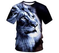 T-shirt décontracté à manches courtes pour homme Domineering 3D Animal Lion, Multicolore., Taille XL