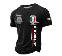 T-Shirt décontracté à Manches Courtes pour Homme, imprimé Drapeau Italien, pour Un Usage Quotidien, pour Le Sport et Les Loisirs, Confortable et Respirant (Black, M)