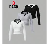 T-shirt décontracté à manches longues avec col à revers et imprimé chevalier en couleurs contrastées pour adolescente 14Y,13Y,16Y,15YBlocs de couleur,graphiquePolyester