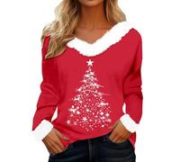 T-shirt décontracté à manches longues comme haut de vacances festif avec col rond pour le quotidien dans un chemisier doux avec une coupe classique, rouge, 3XL