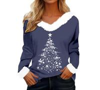 T-shirt décontracté à manches longues comme haut de vacances festif avec col rond pour le quotidien dans un chemisier doux avec une coupe classique, Marine, 3XL