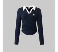 T-shirt décontracté à manches longues et col blocs de couleurs pour fille préadolescente, imprimé chevalier 8Y,9Y,10Y,11Y,12YAnimal,Blocs de couleur,PortraitPolyester