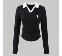 T-shirt décontracté à manches longues et col blocs de couleurs pour préadolescentes, imprimé chevalier 8Y,9Y,10Y,11Y,12YBlocs de couleur,graphiquePolyester