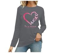 T-shirt décontracté à manches longues et col rond pour femme, mois international de sensibilisation au cancer du sein et à la prévention Top Noir Chemises Boutonnées En Soie Pour Femmes (Grey, L)