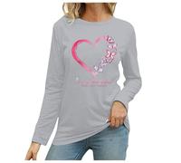 T-shirt décontracté à manches longues et col rond pour femme, mois international de sensibilisation au cancer du sein et à la prévention Top Noir Chemises Boutonnées En Soie Pour (Light Gray, L)