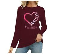 T-shirt décontracté à manches longues et col rond pour femme, mois international de sensibilisation au cancer du sein et à la prévention Top Noir Chemises Boutonnées En Soie Pour Femmes (Brick Red, S)