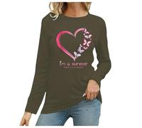 T-shirt décontracté à manches longues et col rond pour femme, mois international de sensibilisation au cancer du sein et à la prévention Top Noir Chemises Boutonnées En Soie Pour (Army Green, XL)