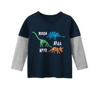 T-shirt décontracté à manches longues pour garçons et enfants - T-shirt tendance à manches longues - Motif dinosaure - Pour garçons, bleu marine, 5-6 ans