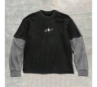 T-shirt décontracté à manches longues pour hommes avec patchwork, couleurs contrastées et imprimé étoile, pour l'automne L,M,S,XL,XS,XXLPortrait,graphiqueTissu tricoté