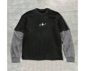 T-shirt décontracté à manches longues pour hommes avec patchwork, couleurs contrastées et imprimé étoile, pour l'automne L,M,S,XL,XS,XXLPortrait,graphiqueTissu tricoté