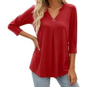 T-shirt décontracté à manches trois quarts avec boutons et volants sur le devant pour un été élégant et confortable, RD1., L