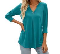 T-shirt décontracté à manches trois quarts avec boutons et volants sur le devant pour un été élégant et confortable, autre, XXL