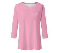 T-shirt décontracté à manches trois-quarts, doux et confortable, idéal pour un usage quotidien pour femme, Rose, XL