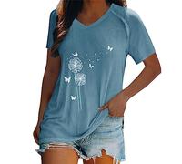 T-shirt décontracté à manches volantes avec col en V pour femmes perruques de carnaval, bleu, S