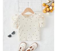 T-shirt décontracté ajusté à manches gigot, col rond, motif cœur de couleur unie pour préadolescentes 6Y,7Y,8Y,9Y,10Y,11-12Y,13-14YCœur,UnicoloreTissu tricoté