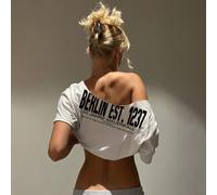 T-shirt décontracté ample à col rond et manches courtes, imprimé de numéros et de lettres sur le thème de l'effondrement du mur de Berlin, pour femmes en grande taille 0XL,1XL,2XL,3XLLettresTissu tric