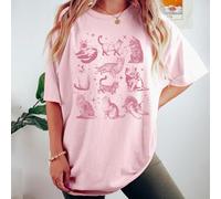 T-shirt décontracté ample à encolure ronde et épaules dégagées avec imprimé vintage de chat pour femmes, hauts de t-shirts graphiques d'été pour femmes L,M,S,XL,XS,XXSAnimal,Portrait,Papillon,Tout Imp