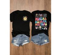 T-shirt décontracté ample à manches courtes avec imprimé de slogan, adapté pour l'été, Top d'été pour femme. "C'EST BIEN DE NE PAS ALLER BIEN", "VOUS ÊTES SUFFISANT", "LE MONDE EST MEILLEUR AVEC VOUS"