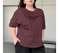 T-shirt décontracté ample à manches courtes, col rond, imprimé de lettres, pour femmes grandes tailles, "Mille Chefs-d'œuvre du travailleur" 0XL,1XL,2XL,3XL,4XLLettres,SloganTissu tricoté