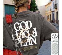 T-shirt décontracté ample à manches courtes pour femmes, 100% pur coton respirant confortable léger col rond, imprimé avec le verset biblique "Dieu a un plan", Top graphique chrétien de foi vintage, c