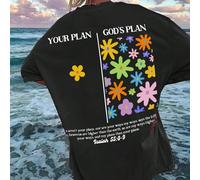 T-shirt décontracté ample d'été pour femmes avec slogan, imprimé floral, col rond et manches dolman. "Tes plans ne sont pas mes plans, et mes voies ne sont pas tes voies, dit l'Éternel. Autant les cie