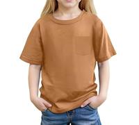 T-shirt décontracté avec poche pour l'été dans des couleurs pures pour la plage scolaire et les excursions, marron, 11-12 ans