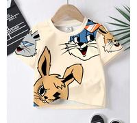 T-shirt décontracté de garçon bébé Super Cats avec motif de dessin animé chat et lapin, coupe ample avec col rond à manches courtes, convient pour l'été 6-9M,9-12M,12-18M,18-24M,2-3YAnimal,Cartoon,Por