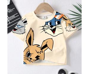 T-shirt décontracté de garçon bébé Super Cats avec motif de dessin animé chat et lapin, coupe ample avec col rond à manches courtes, convient pour l'été 6-9M,9-12M,12-18M,18-24M,2-3YAnimal,Cartoon,Por