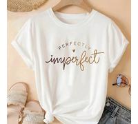 T-shirt décontracté d'été avec texte dans un style manuscrit "L'imparfait est parfait", transmettant un message d'acceptation de soi L,M,S,XL,XXLUnicolorePolyester