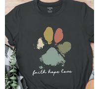 T-shirt décontracté d'été grande taille à manches courtes imprimé "Foi Espoir Amour" et Top pour femme avec motif de griffe de chien 0XL,1XL,2XL,3XL,4XLUnicoloreTissu tricoté