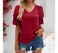 T-shirt décontracté d'été pour femmes, en jacquard bordeaux à pois, style lantern, taille XXL