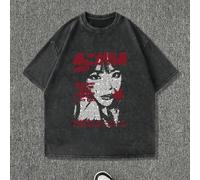 T-shirt décontracté d'été pour hommes grande taille, col rond, texte anglais, motif de silhouette pointillée, lavé, emo 2XL,3XL,4XL,5XL,6XLAnimal,Portrait,Lettres,UnicoloreTissu tricoté
