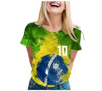 T-Shirt Décontracté Femme Thème Copa America Brésil Manches Courtes Coupe Ample Confortable Sport (Green, XXL)