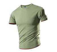T-Shirt Décontracté Homme Été Slim Fit Confortable Manches Courtes T-Shirt Stretch Hommes Col Rond Couleur Unie T-Shirt De Base Homme Sport T-Shirt All-Match Hommes D-Green M