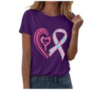 T-shirt décontracté inspirant pour femme - Haut significatif et coloré - Imprimé graphique - Col rond - Manches courtes - Motif cœur - Boucle de conscience - T-shirt charité d'été pour faire des dons