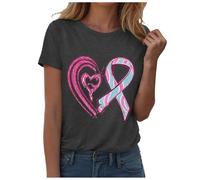 T-shirt décontracté inspirant pour femme - Haut significatif et coloré - Imprimé graphique - Col rond - Manches courtes - Motif cœur - Boucle de conscience - T-shirt charité d'été pour faire des dons